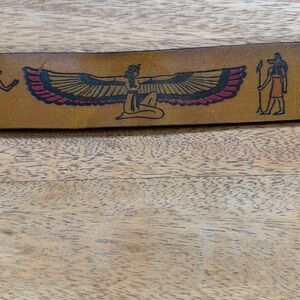 ACME leather goods, Berkeley Yellow Belt with Black Egyptian Motifs